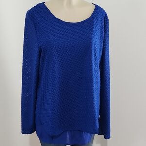 Kim Rogers Elegant Blue Long Sleeves Women's Top Saze XL
